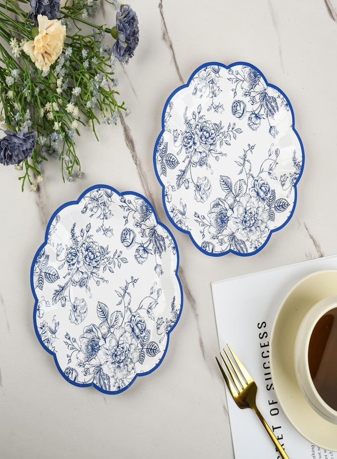 Elyxio Blue Rose Floral Scalloped Disposable Paper Party Plates - Image 5