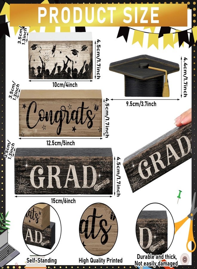 CroBlissful 4 Pcs Graduation Table Decorations Graduation Tiered Tray Decorations Class of 2026 Congrats Grad Wooden Block Centerpiece Sign Farmhouse Congratulate Gifts for Tabletop Home Shelf Office - Image 3