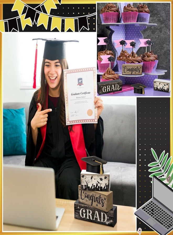 CroBlissful 4 Pcs Graduation Table Decorations Graduation Tiered Tray Decorations Class of 2026 Congrats Grad Wooden Block Centerpiece Sign Farmhouse Congratulate Gifts for Tabletop Home Shelf Office - Image 5