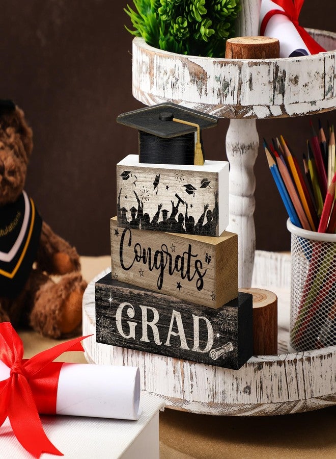 CroBlissful 4 Pcs Graduation Table Decorations Graduation Tiered Tray Decorations Class of 2026 Congrats Grad Wooden Block Centerpiece Sign Farmhouse Congratulate Gifts for Tabletop Home Shelf Office - Image 2