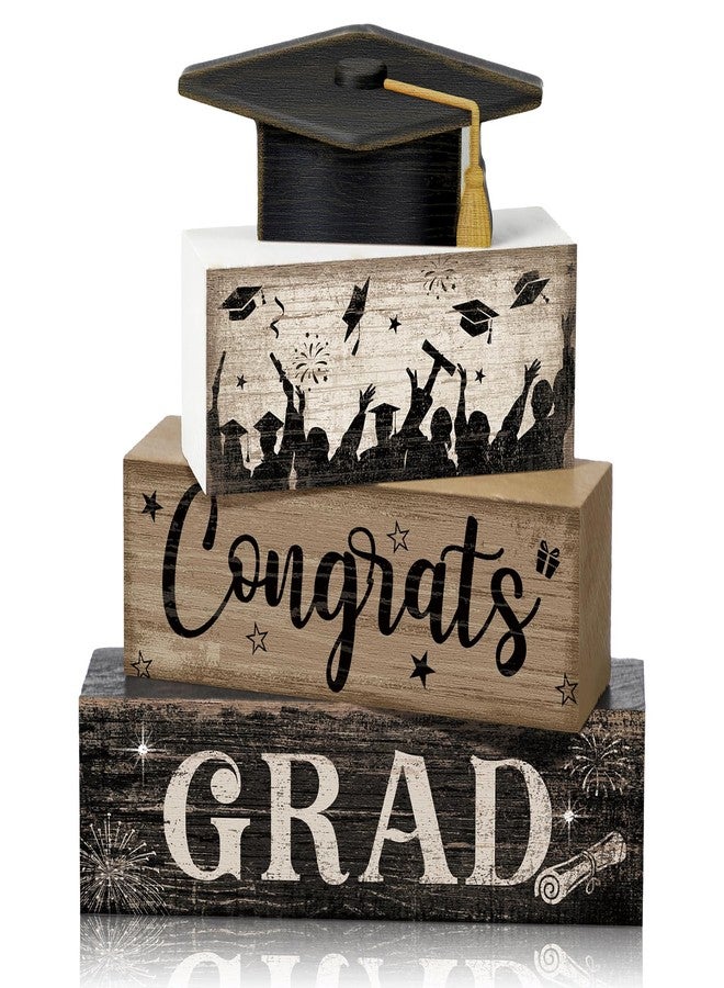 CroBlissful 4 Pcs Graduation Table Decorations Graduation Tiered Tray Decorations Class of 2026 Congrats Grad Wooden Block Centerpiece Sign Farmhouse Congratulate Gifts for Tabletop Home Shelf Office - Image 1