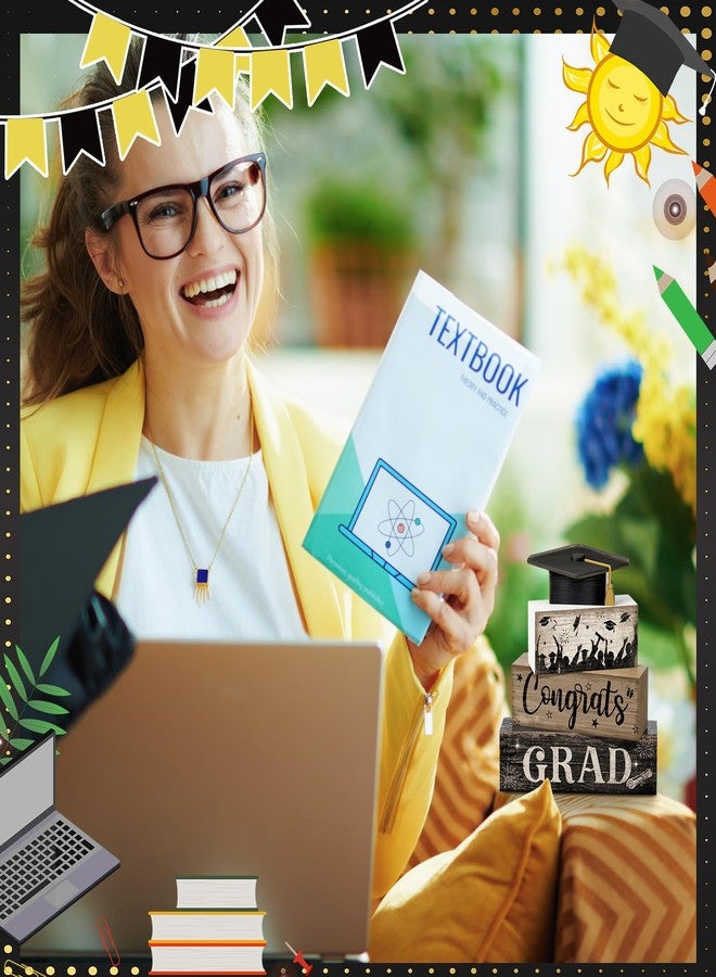CroBlissful 4 Pcs Graduation Table Decorations Graduation Tiered Tray Decorations Class of 2026 Congrats Grad Wooden Block Centerpiece Sign Farmhouse Congratulate Gifts for Tabletop Home Shelf Office - Image 4