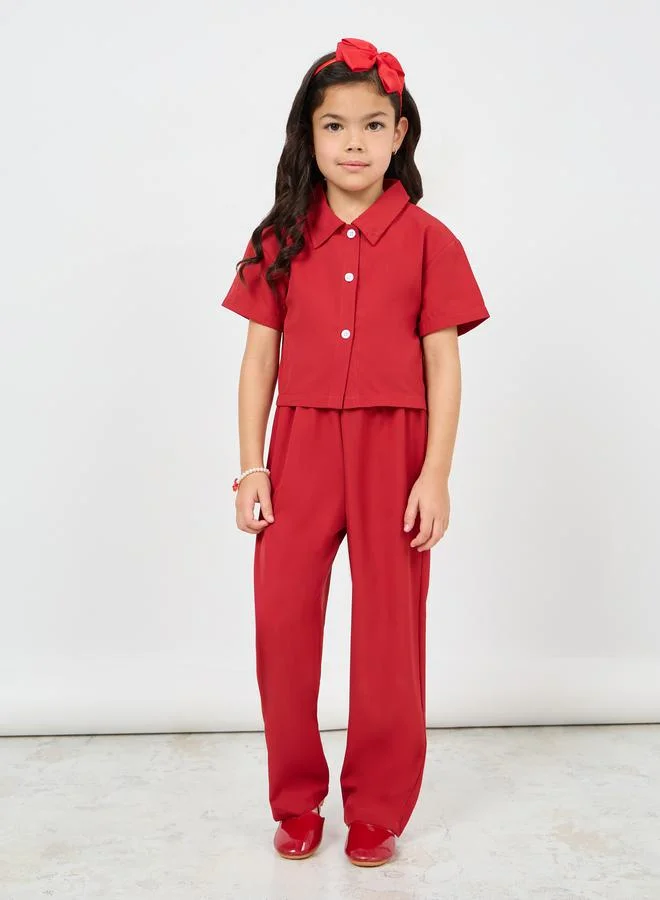 Styli Solid Crop Shirt and Strappy Jumpsuit Set