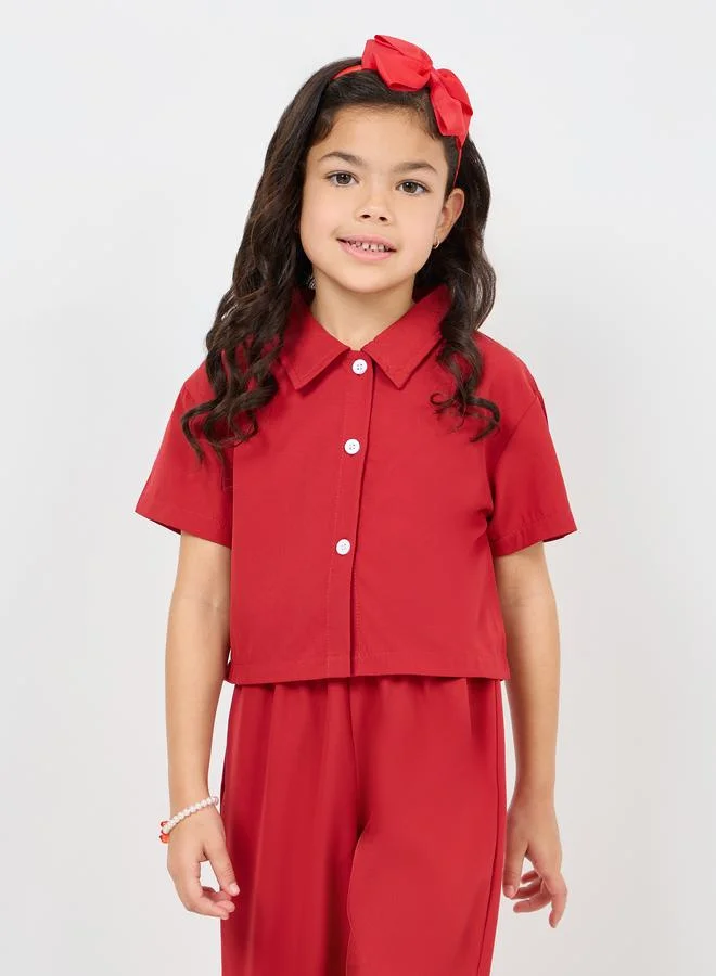 Styli Solid Crop Shirt and Strappy Jumpsuit Set