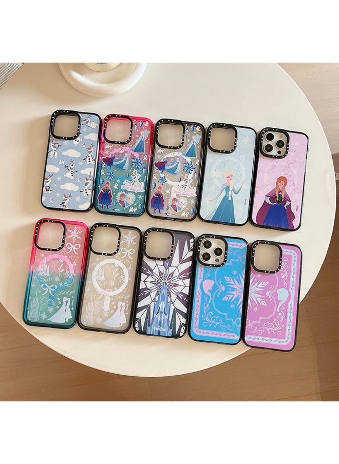 Generic - Magnetic Frozen For Apple IPhone15ProMax Phone Case 13/12 Drop-resistant 14pro Hard Cover 11-Color:Frozen (Anna's Snowflake Dancing) [magnetic Suction] Side Word Black Frame Hard Shell-Applicable Model:iPhone12/12Pro - Image 1