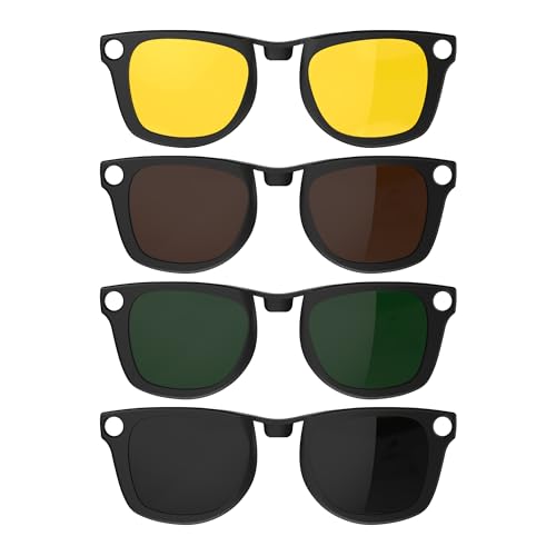 HIBLOKS 4Pcs Polarized Clip for Ray-Ban Meta Wayfarer RW4006 & Gen 2 RW4012 Regular (50-22), Matte Black Frame Discoloration Clip-on for Meta Wayfarer Gen 2, (Black+Green+Brown+Yellow) - Image 1