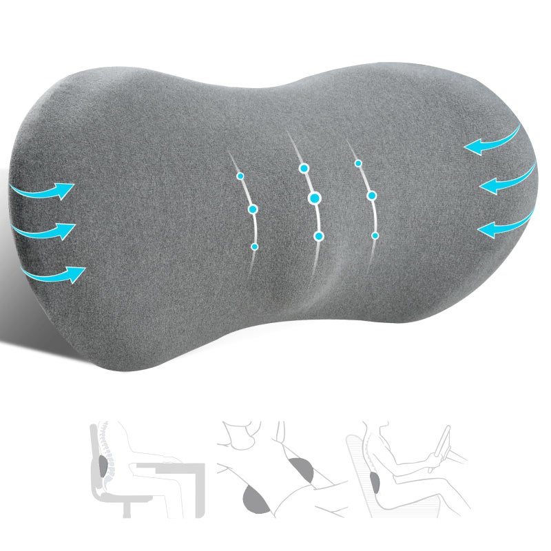 kasney Lumbar Support Pillow, Lumbar Pillow for Low Back Pain Relief, Ergonomic Memory Foam Lumbar Pillow, Breathable & Detachable & Washable, Comfy Back Pillow for Office Chairs, Car Seats (Dk Grey, Cotton) - Image 1