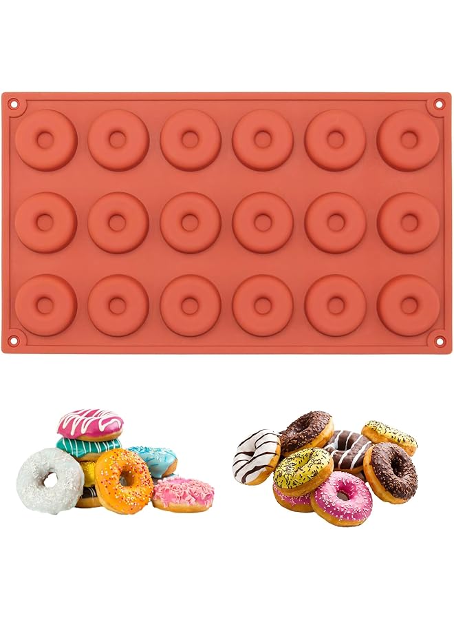 S-TOP 18 Cavity Silicone Donut Mold, Mini Donut Pan Baking Molds, Baking Tray for Muffins Jelly Cookies Candy Rings 29.1x16.9cm - Image 1
