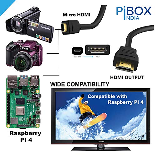 PiBOX India, Micro HDMI Cable to HDMI Cable, 4K 60Hz, 1.5 Meter 5 feet, Adapter Ethernet Audio Return for Raspberry Pi 4 pi 5 RPI, GoPro Hero 7, Sony Camera (NOT MINI DP/NOT Micro USB) - Image 5