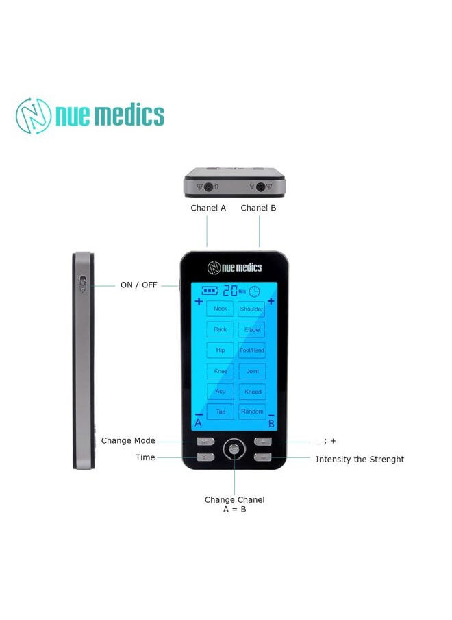 NueMedics - Tens Unit Machine Pulse Massager for Pain Relief, 24 Massage Modes, Rechargeable Muscle Stimulator Device with 10 Pads - Image 1