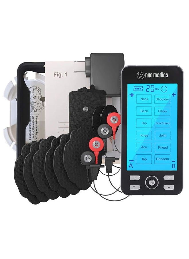 NueMedics - Tens Unit Machine Pulse Massager for Pain Relief, 24 Massage Modes, Rechargeable Muscle Stimulator Device with 10 Pads - Image 1
