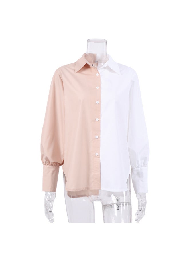 New European And American Stylish Commuting Long Sleeve Simple Niche Design Sense Patchwork Color Block Women's Shirt - Image 5