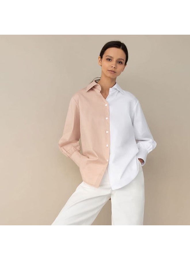 New European And American Stylish Commuting Long Sleeve Simple Niche Design Sense Patchwork Color Block Women's Shirt - Image 2