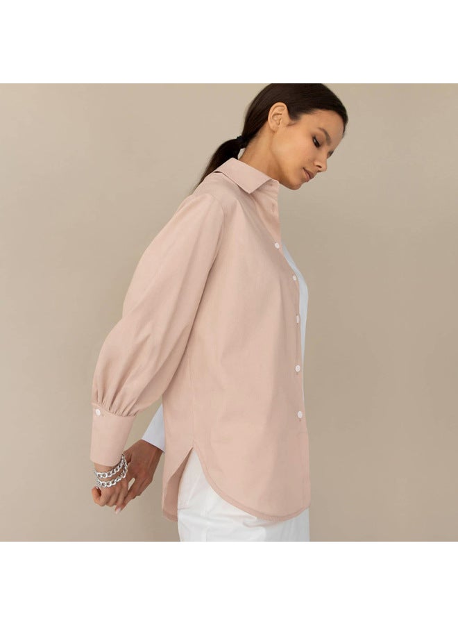 New European And American Stylish Commuting Long Sleeve Simple Niche Design Sense Patchwork Color Block Women's Shirt - Image 3