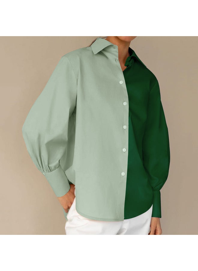 New European And American Stylish Commuting Long Sleeve Simple Niche Design Sense Patchwork Color Block Women's Shirt - Image 1