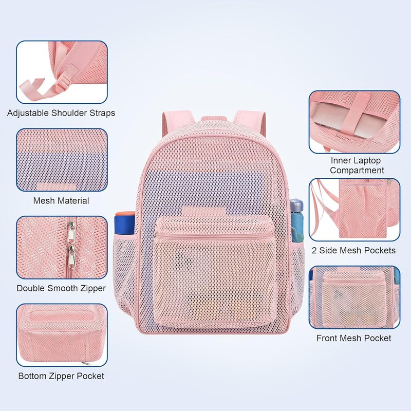 USPECLARE Heavy Mesh Backpack with Rain Cover,See Through Mesh Backpack for School,Beach,Gym,Swimming Equipment,Outdoor Sports - Image 3