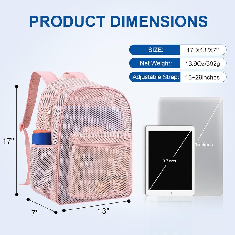 USPECLARE Heavy Mesh Backpack with Rain Cover,See Through Mesh Backpack for School,Beach,Gym,Swimming Equipment,Outdoor Sports - Image 2