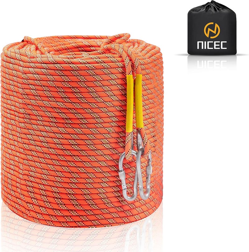 Nice C Climbing Rope, Rescue Rope, Construction Rope, Rock Climbing Rope, Static 10mm 32ft/64ft/96ft/160ft/230ft/500ft/985ft/1000ft with Carry Bag (Orange, 50M(160ft)) - Image 1