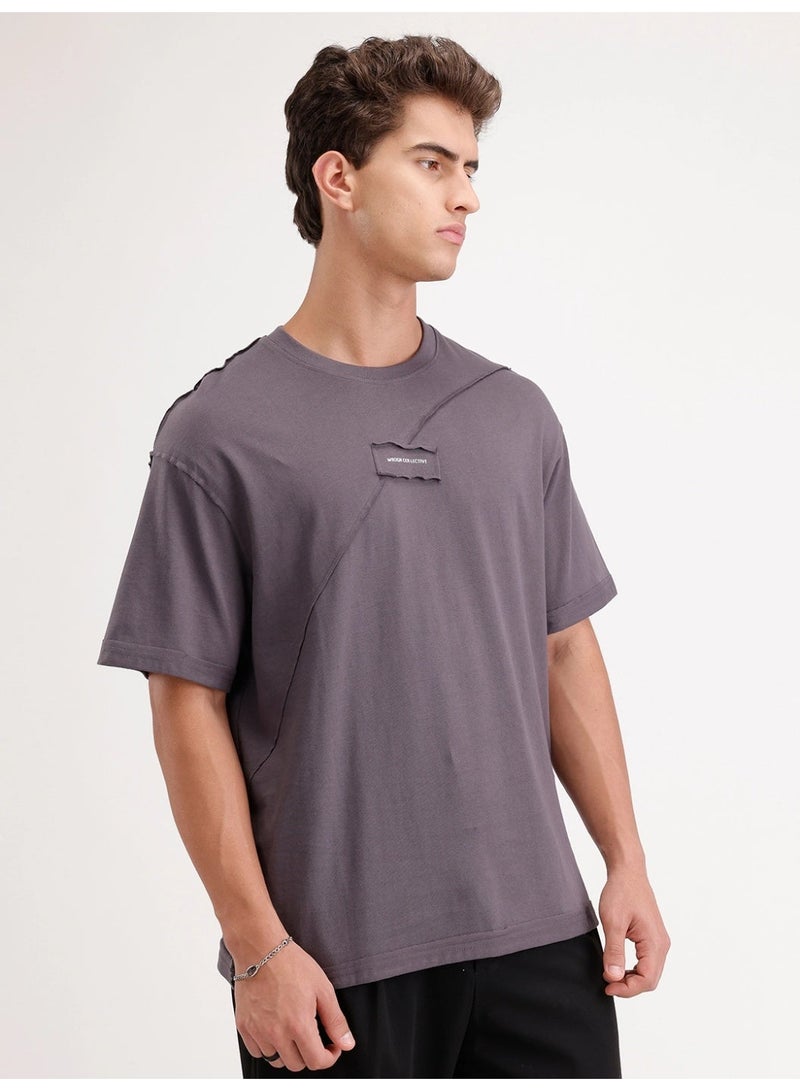 Wrogn Solid Oversized Cut & Sew T-Shirt | Dark Grey - Image 1
