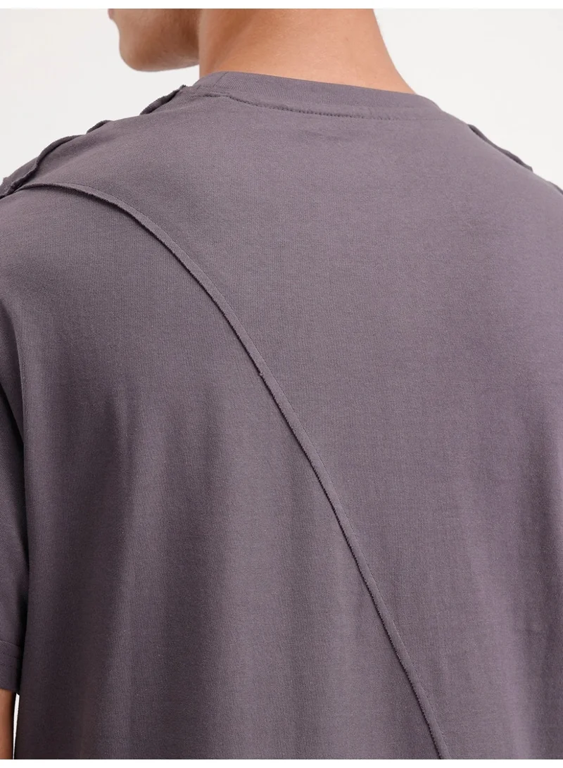 Wrogn  Solid Oversized Cut & Sew T-Shirt | Dark Grey for Men | Best Price UAE