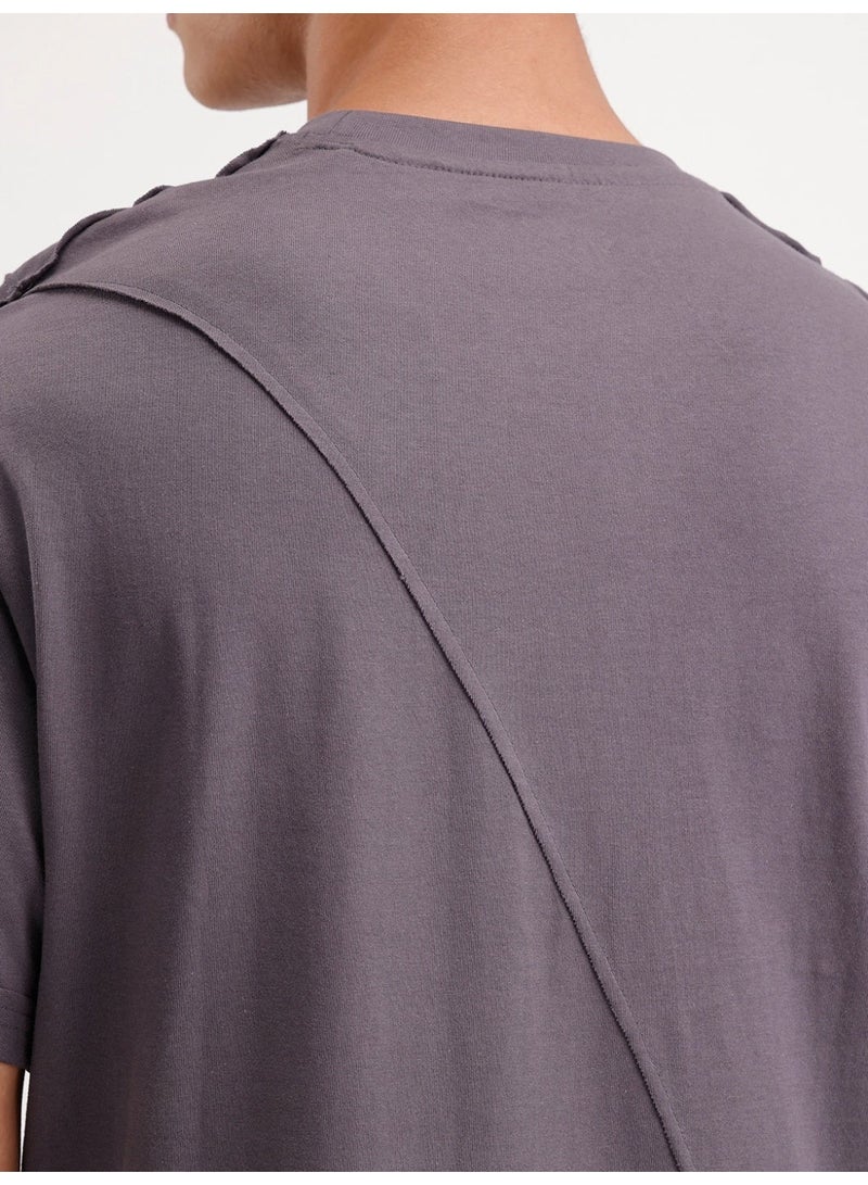 Wrogn Solid Oversized Cut & Sew T-Shirt | Dark Grey - Image 5
