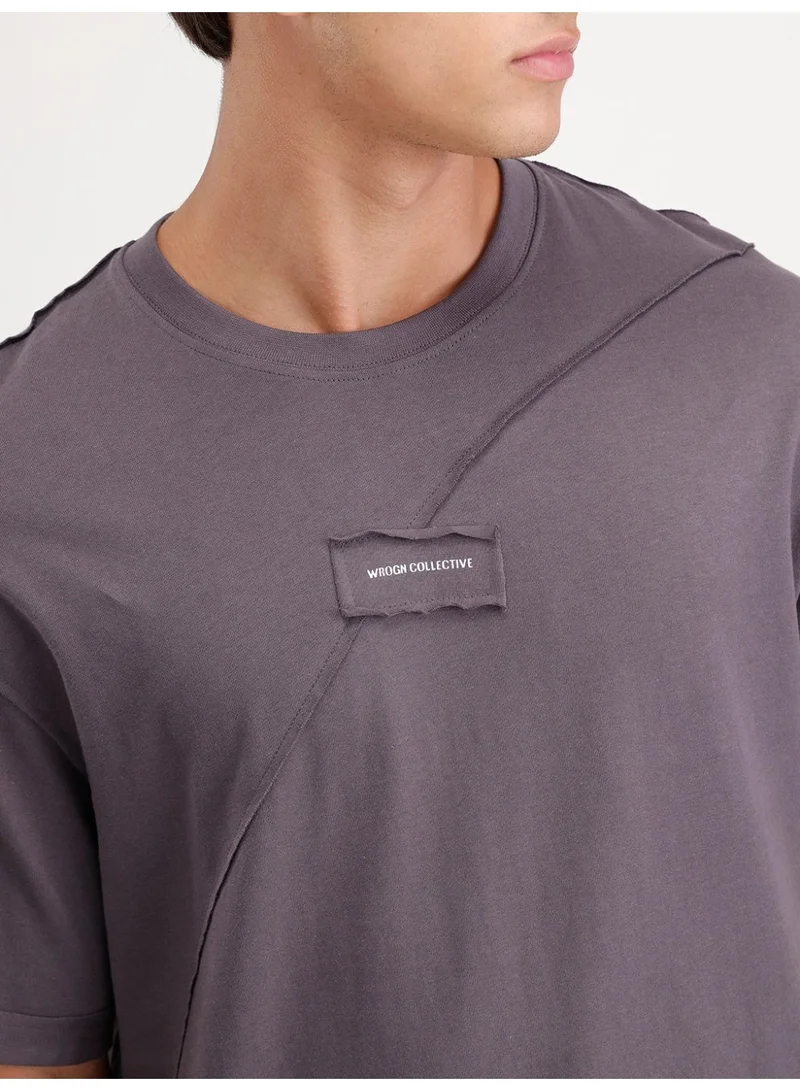 Wrogn  Solid Oversized Cut & Sew T-Shirt | Dark Grey for Men | Best Price UAE