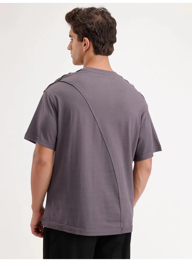 Wrogn  Solid Oversized Cut & Sew T-Shirt | Dark Grey for Men | Best Price UAE