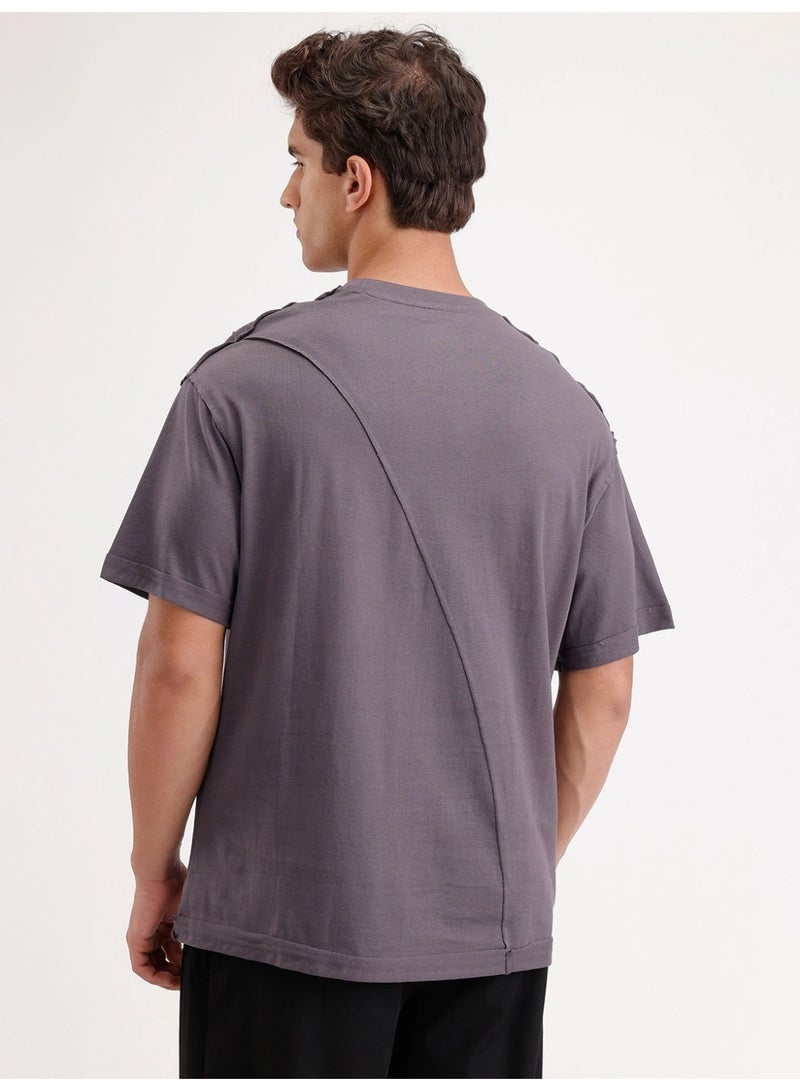 Wrogn Solid Oversized Cut & Sew T-Shirt | Dark Grey - Image 3