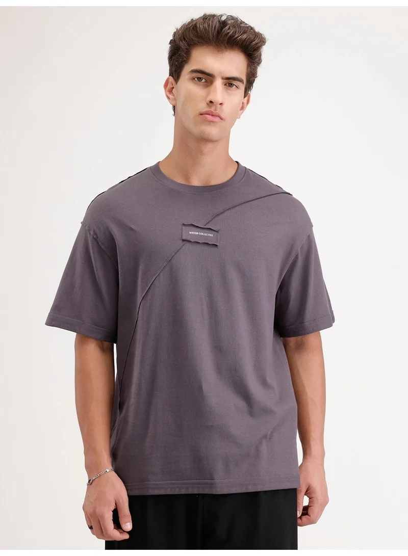 Wrogn  Solid Oversized Cut & Sew T-Shirt | Dark Grey for Men | Best Price UAE