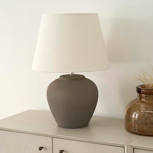 Nourison Home 20" Brown Matte Ceramic Table Lamp with Fabric Shade, Bedside Nightstand Lamp for Bedroom, Living Room, Entryway - Image 1