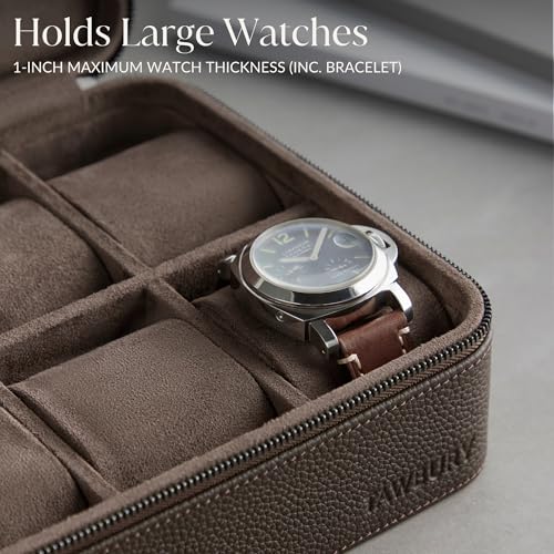 TAWBURY Watch Case - 6 Slot Genuine Top-Grain Leather Watch Box for Men & Women with Extra Wide Pillows for Large Watches - Portable Wristwatch Storage for Home & Travel (Brown) - Image 4