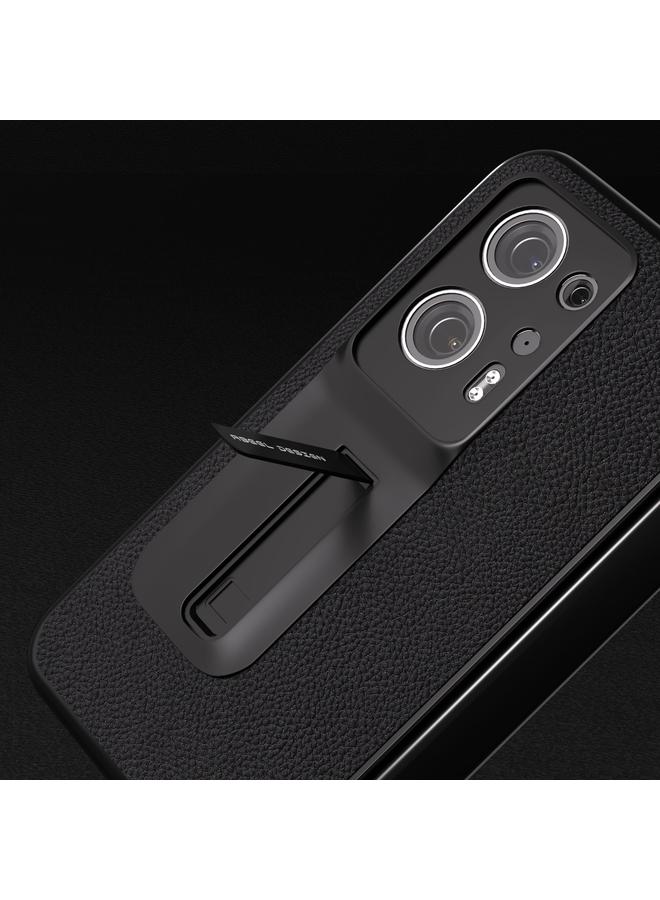 اس-توب جراب لهاتف OPPO Find N2 مصنوع من الجلد الطبيعي المدمج مع جراب من نسيج الليتشي PC مع حامل - Image 4