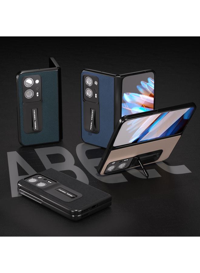 اس-توب جراب لهاتف OPPO Find N2 مصنوع من الجلد الطبيعي المدمج مع جراب من نسيج الليتشي PC مع حامل - Image 5