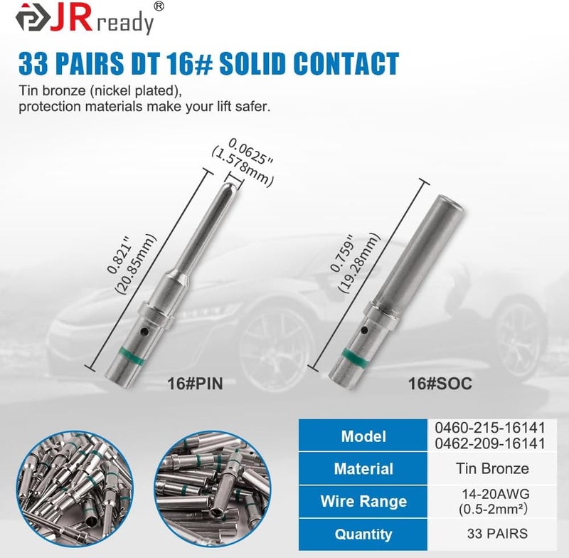 JRready Deutsch DT 6 Pin Connector Kits with Size 16 Solid Contacts(14-20AWG), ST6328-6 DT Series Waterproof Connector 6 Pin 5 Sets and Deutsch Pin Removal Tool DRK-RT1B with Mounting Clips - Image 4