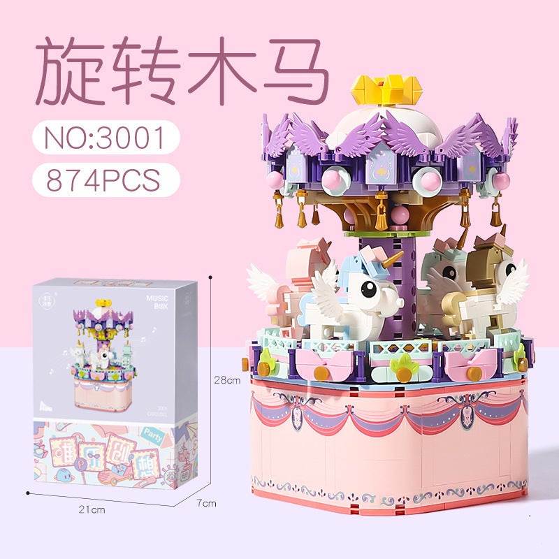 Weile Creative Compatible With Lego Carousel Music Box Toy Small Particle Assembled Building Blocks Ferris Wheel Music Box - Image 1
