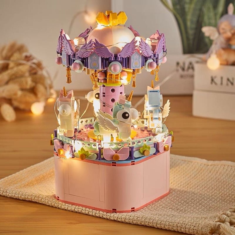 Weile Creative Compatible With Lego Carousel Music Box Toy Small Particle Assembled Building Blocks Ferris Wheel Music Box - Image 5