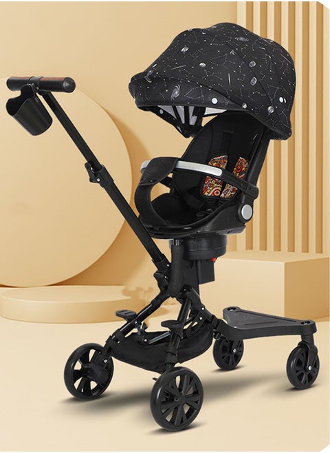 Foldable and Lightweight Reversible Stroller with Canopy Suitable For 1-5-Year-old Children Can Be Semi-reclined and Seated