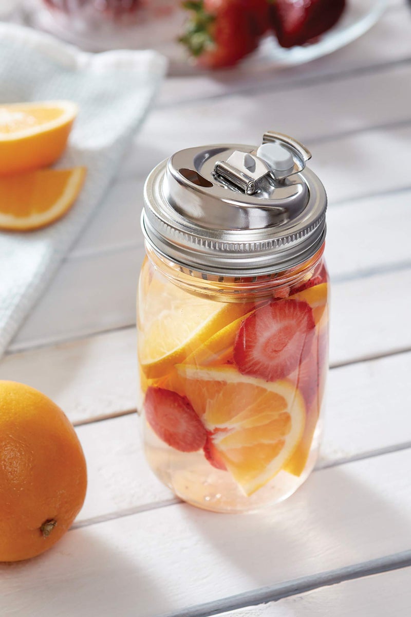 Jarware Stainless Steel 2-in-1 Drink and Fruit Infusion Lid, Regular-Mouth, Silver - Image 2