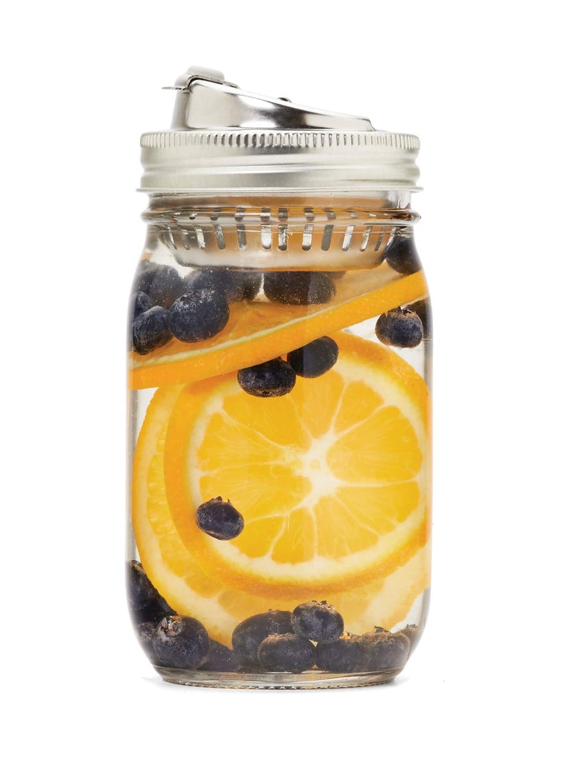 Jarware Stainless Steel 2-in-1 Drink and Fruit Infusion Lid, Regular-Mouth, Silver - Image 1