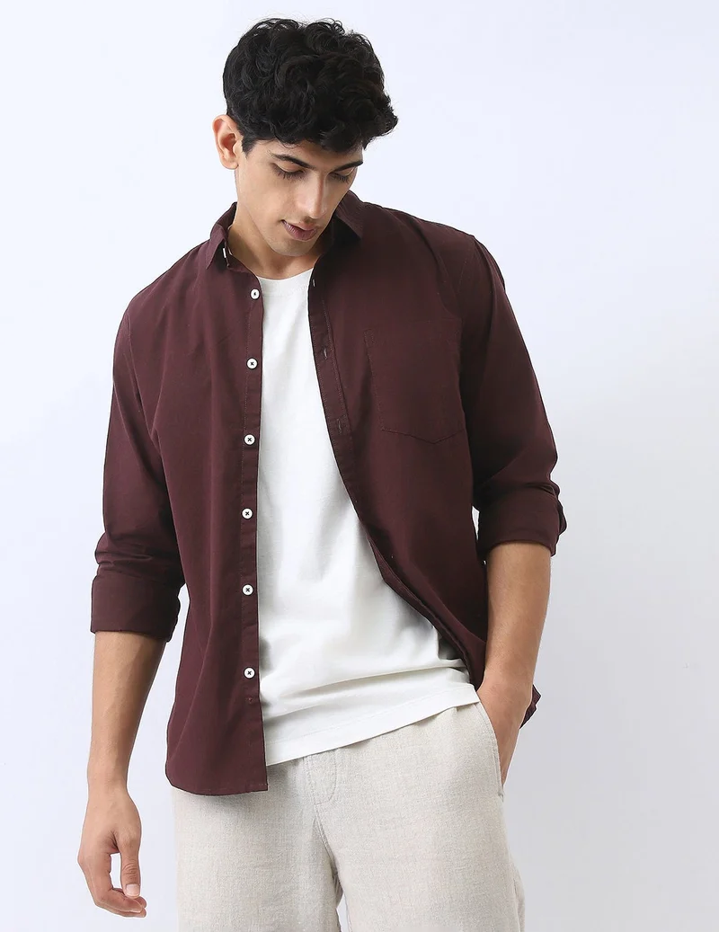 Urbano Fashion Urbano Fashion Men's Cocoa Cotton Full Sleeve Regular Fit Casual Solid Shirt