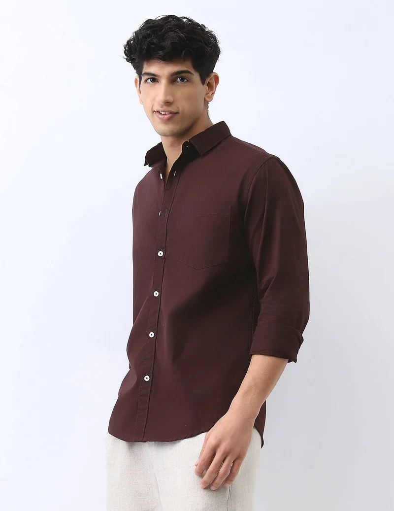 Urbano Fashion Urbano Fashion Men's Cocoa Cotton Full Sleeve Regular Fit Casual Solid Shirt