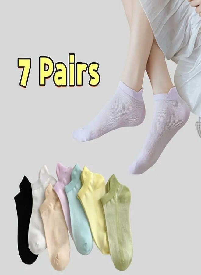 KRISHTI 7 Pairs Men & Women’s Pastel Candy Color Ankle Socks - Breathable Mesh, Heel Protection, Comfort Fit, Casual Wear Socks, Playful Sock Design, Soft Texture Socks - Image 4