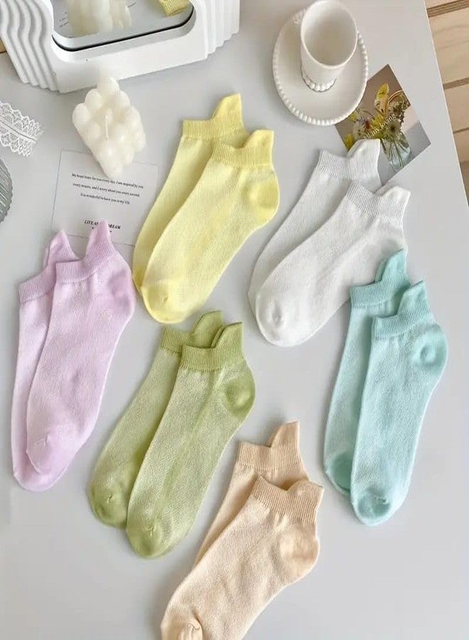 KRISHTI 7 Pairs Men & Women’s Pastel Candy Color Ankle Socks - Breathable Mesh, Heel Protection, Comfort Fit, Casual Wear Socks, Playful Sock Design, Soft Texture Socks - Image 2