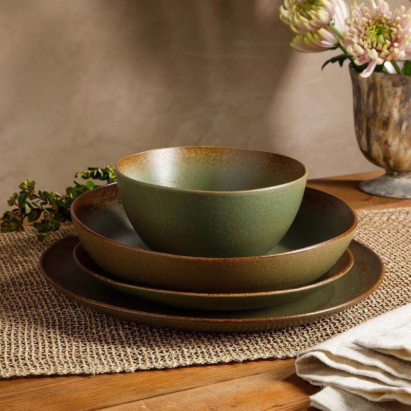 Bloomhouse Oprahs Favorite Things  Palermo Sun Double Bowl Stoneware Reactive Glaze Plates and Bowls Dinnerware Set  Cardamom Green Service for Four 16pcs - Image 2