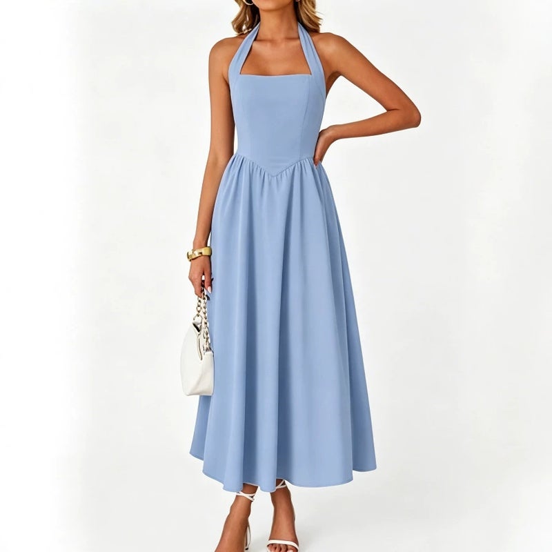 2026 Women's European & American Spring/Summer Elegant Wide Strap Halter Dress