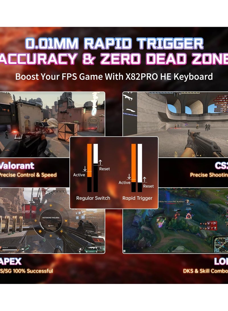 Attack Shark X82PRO HE Wireless Rapid Trigger RGB Mechanical Gaming Keyboard with Adjustable Actuation,2.4G/Wired/BT,8K Polling Rate,Hall Effect Magnetic Switch,5000mAh Battery for FPS(Black Contour) - Image 4