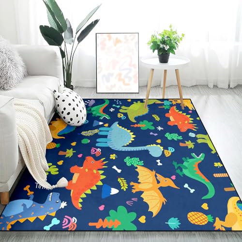 Kossmjx Cartoon Dinosaur Area Rugs Lovely Dinosaur Carpet Rugs for Boys Kids Blue Cute Animal Patterns Carpet Dinosaurs Rug for Boys Bedroom Living Dinning Room Bedroom Kitchen Playing Room, 2'×3' - Image 5