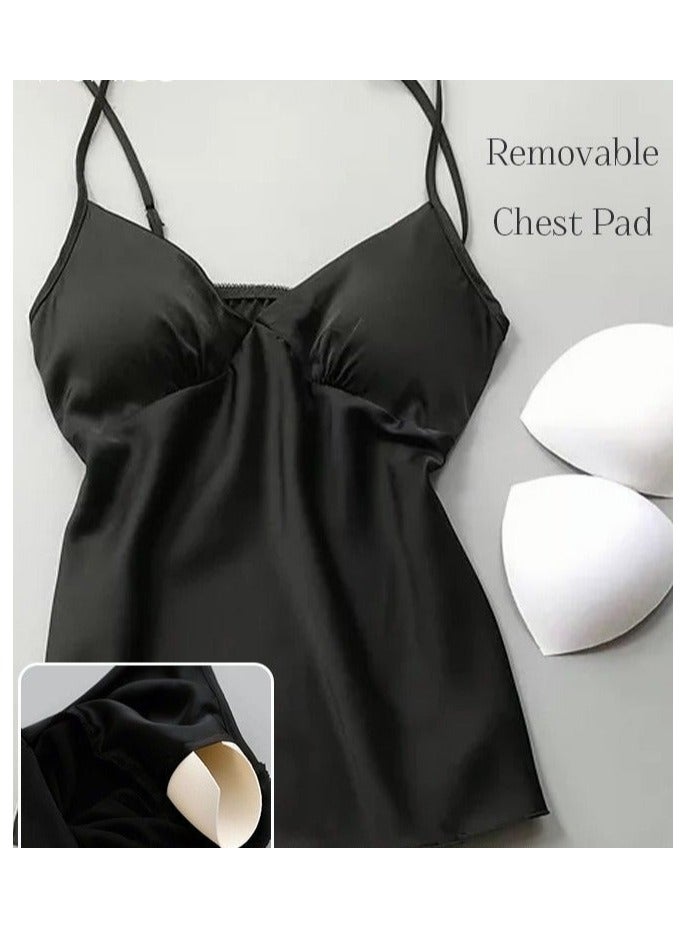 5-Pack Women's Pajama Sets Sling with Chest Pad Nightdress Sweet Sleepwear Home Wearing Clothes Suits Ladies Floral Printing Nightwear Lingerie Robe Underwear Shorts Summer Spring Black  - Image 2