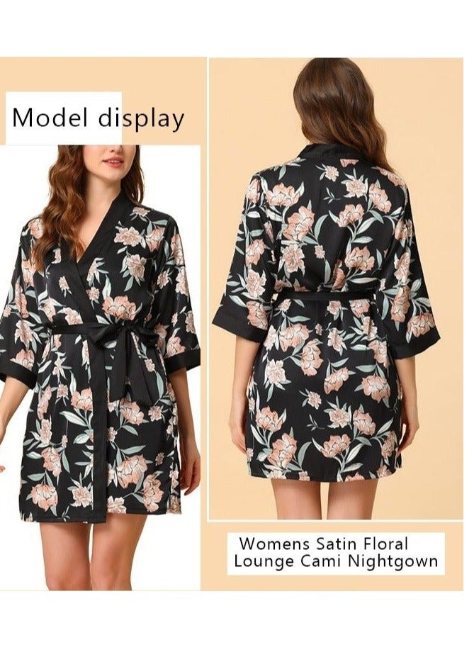 5-Pack Women's Pajama Sets Sling with Chest Pad Nightdress Sweet Sleepwear Home Wearing Clothes Suits Ladies Floral Printing Nightwear Lingerie Robe Underwear Shorts Summer Spring Black  - Image 3