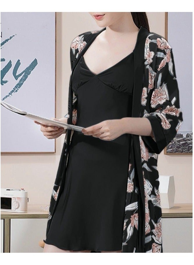 5-Pack Women's Pajama Sets Sling with Chest Pad Nightdress Sweet Sleepwear Home Wearing Clothes Suits Ladies Floral Printing Nightwear Lingerie Robe Underwear Shorts Summer Spring Black  - Image 5